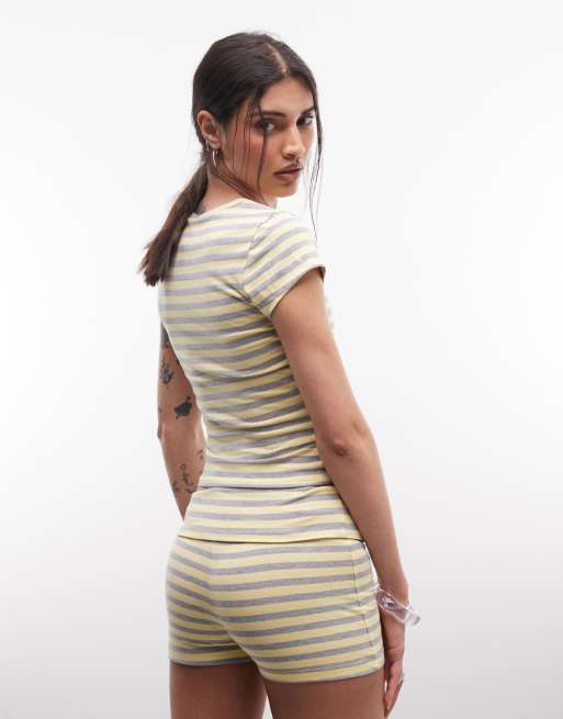 COLLUSION henley baby tshirt in yellow stripe co-ord, 4 of 4