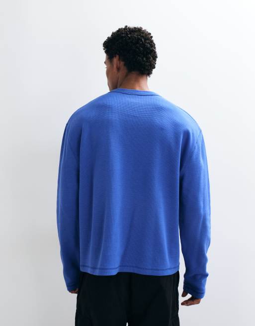 COLLUSION henley de manga larga abotonada en azul, 4 de 10