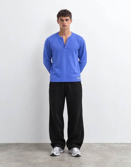 COLLUSION henley de manga larga abotonada en azul, 8 de 10