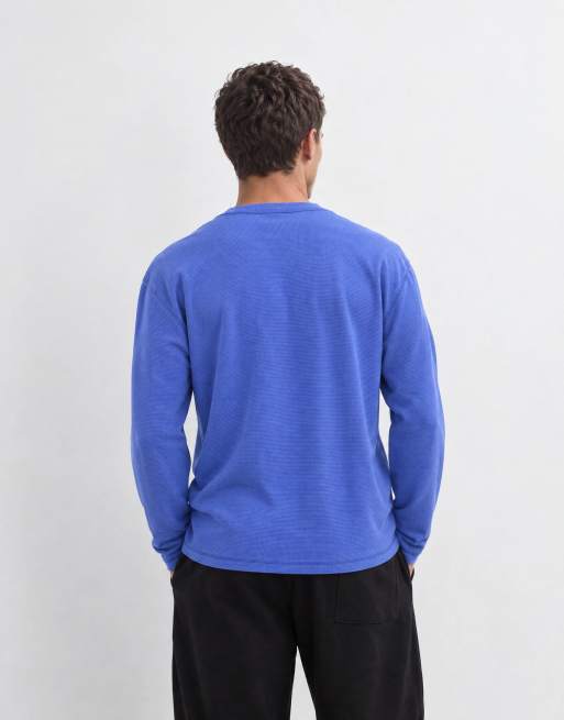 COLLUSION henley de manga larga abotonada en azul, 9 de 10