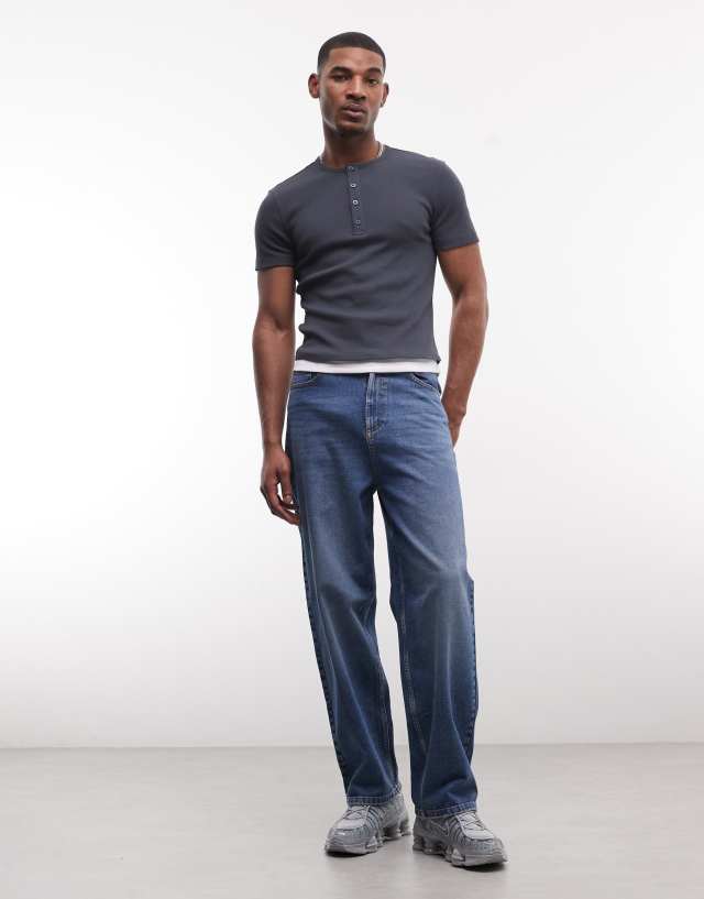 COLLUSION henley double layer short sleeve t-shirt in navy | ASOS