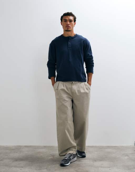 COLLUSION henley met lange mouwen en knoopsluiting in navy, 2 van 5