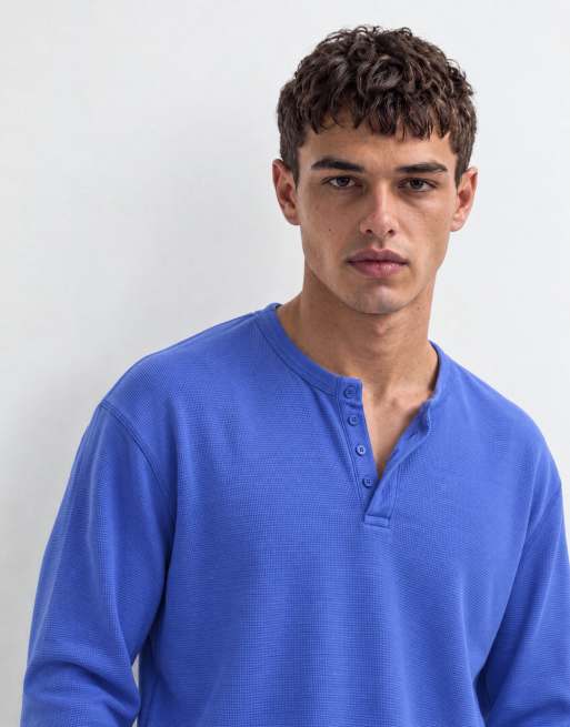 Collusion henley met lange mouwen, knoopsluiting in blauw, 6 van 10