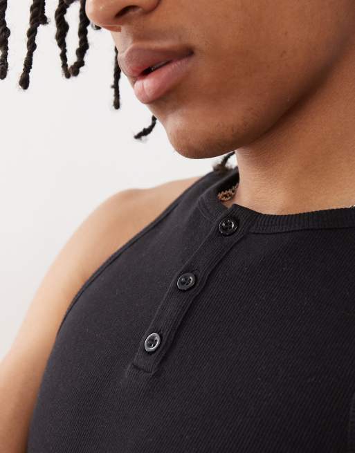COLLUSION Henley muscle singlet in black | ASOS