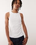 [Collusion] COLLUSION Henley muscle singlet in white-Grey M WHITE