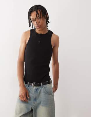 asos COLLUSION Henley muscle vest in black