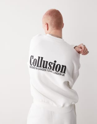 COLLUSION Henley neck sweatshirt in ecru with print - part of a set