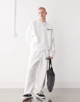 COLLUSION Henley neck sweatshirt in ecru with print - part of a set