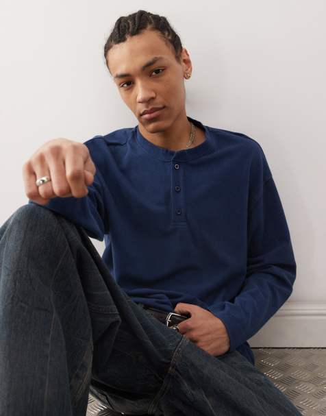 COLLUSION - Henley top met wassing in marineblauw - view 1