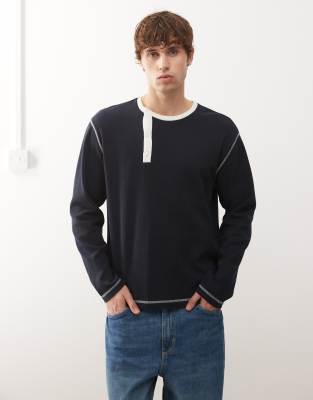Collusion COLLUSION Henley top with contrast in navy blue