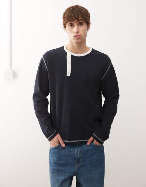 COLLUSION Henley top with contrast in navy blue - view 1