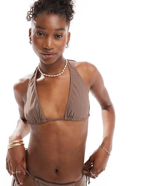 COLLUSION high apex bikini top in brown - part of a set - view 1