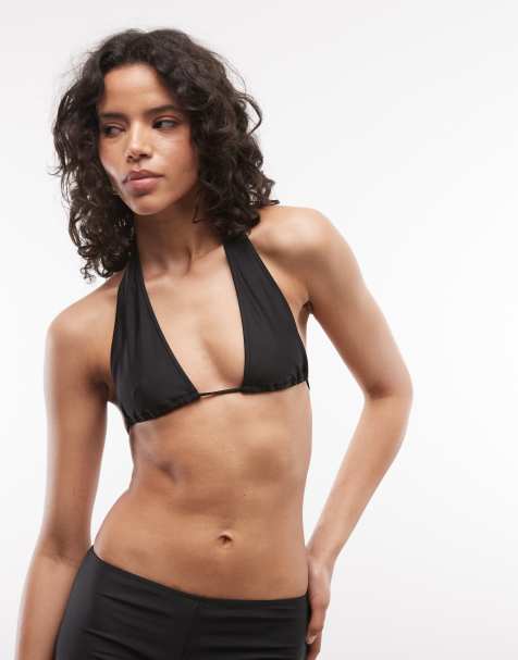 COLLUSION high apex triangle bikini top in black