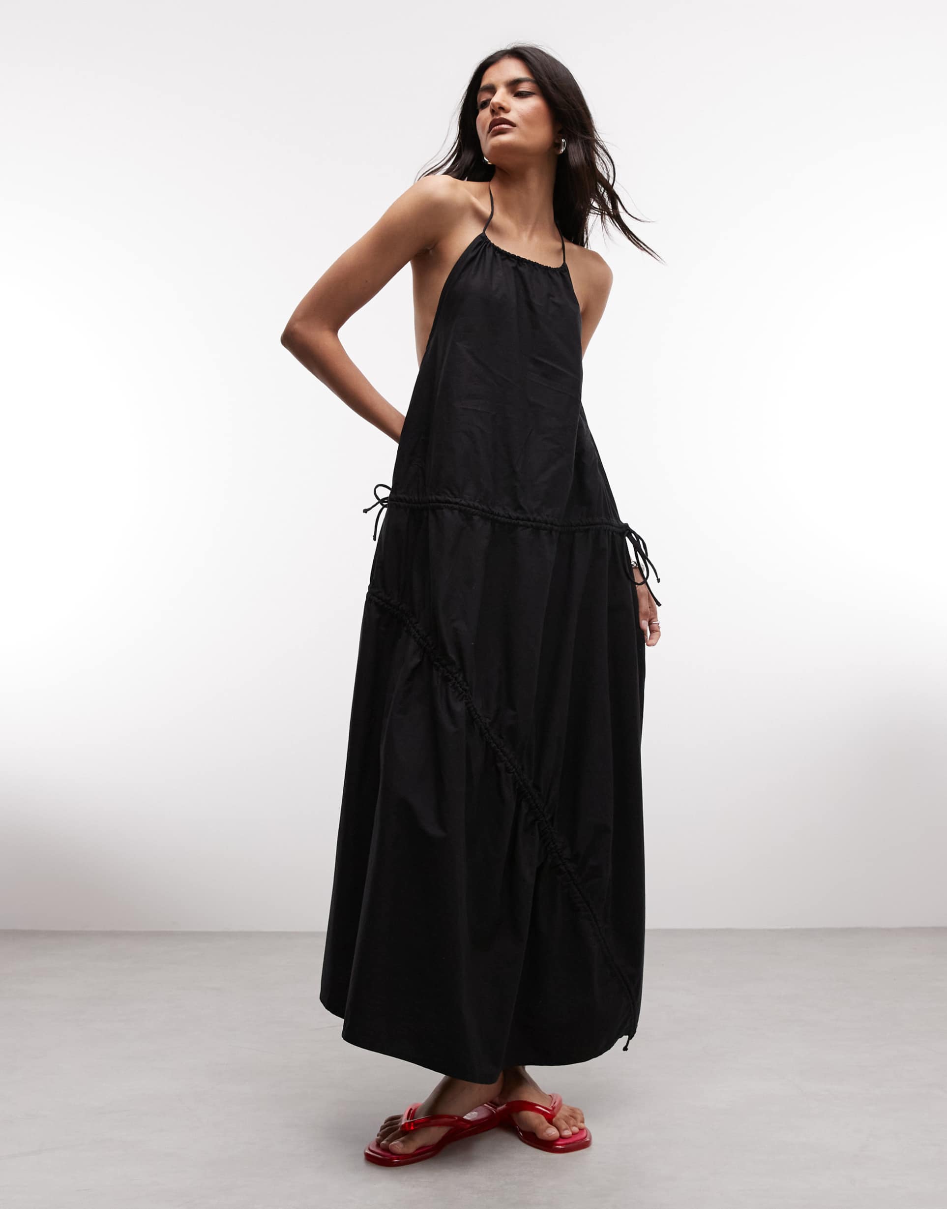 collusion high neck channel detail maxi dress in black