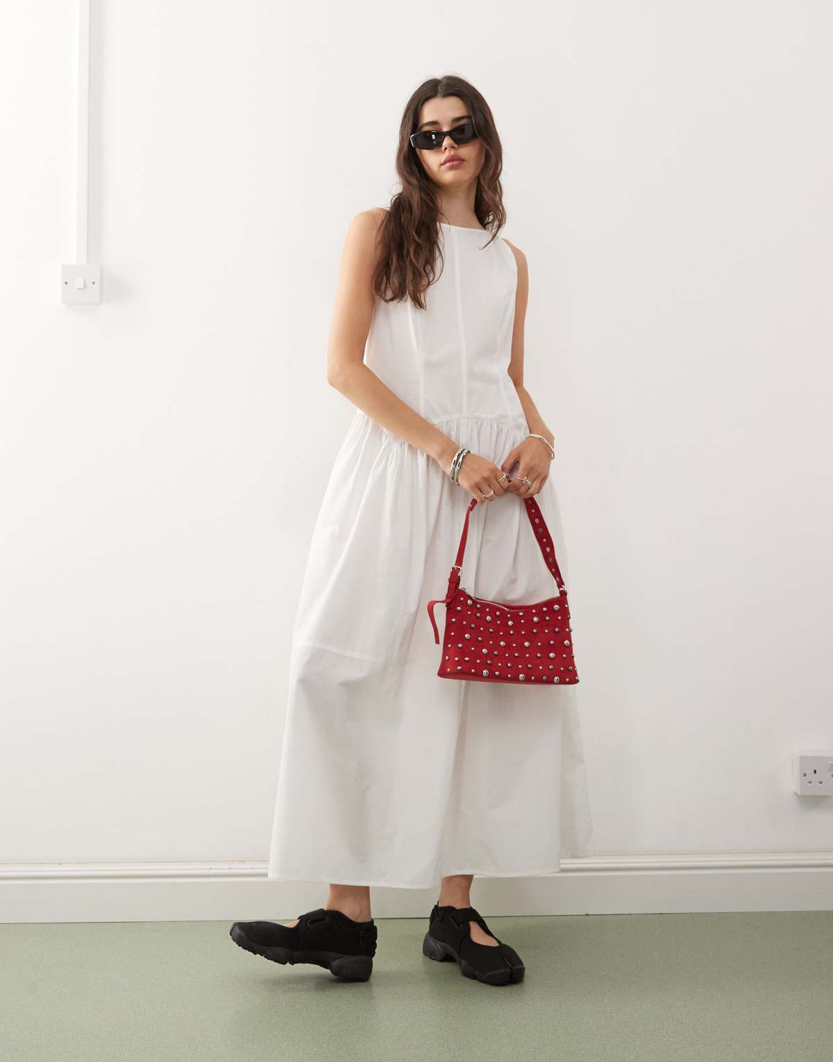 COLLUSION high neck dress in white