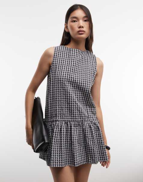 COLLUSION high neck mini dress in grey check - view 1