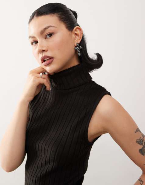 COLLUSION high neck roll fluffy retro top - view 1