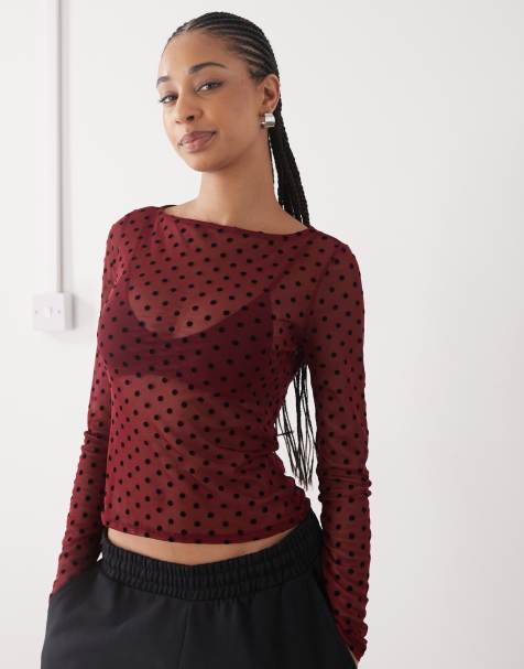 COLLUSION high neck sheer top in cherry polka dot - view 1