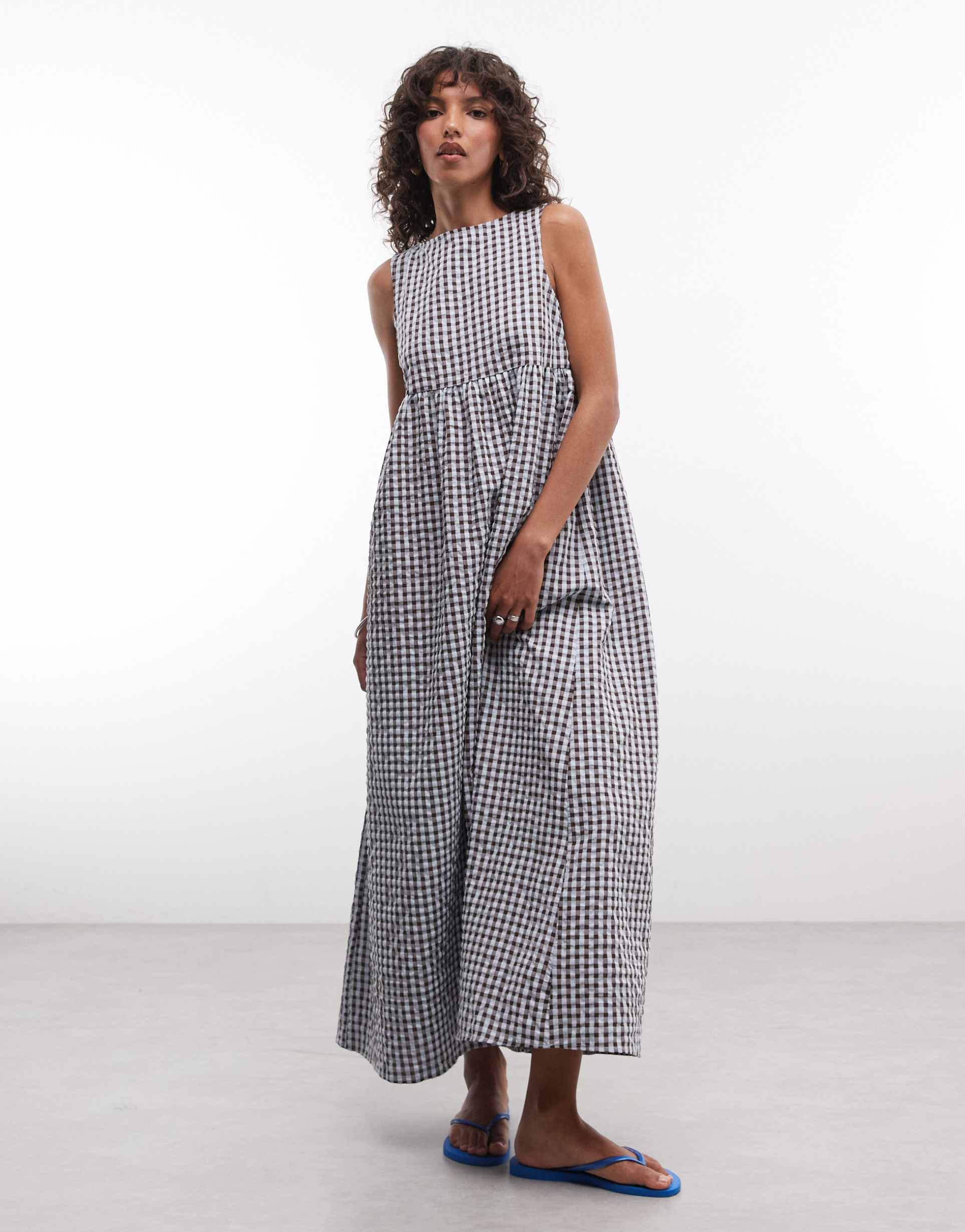 collusion high neck smock dress in blue gingham