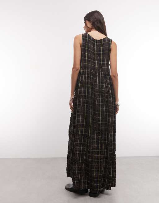 COLLUSION high neck smock dress in brown check, 4 of 4