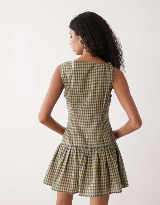 COLLUSION high neck smock mini dress in green check | ASOS