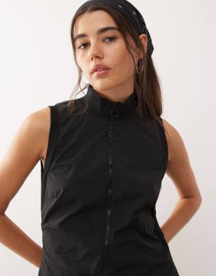 Collusion High Neck Tech Midi Dress In Black