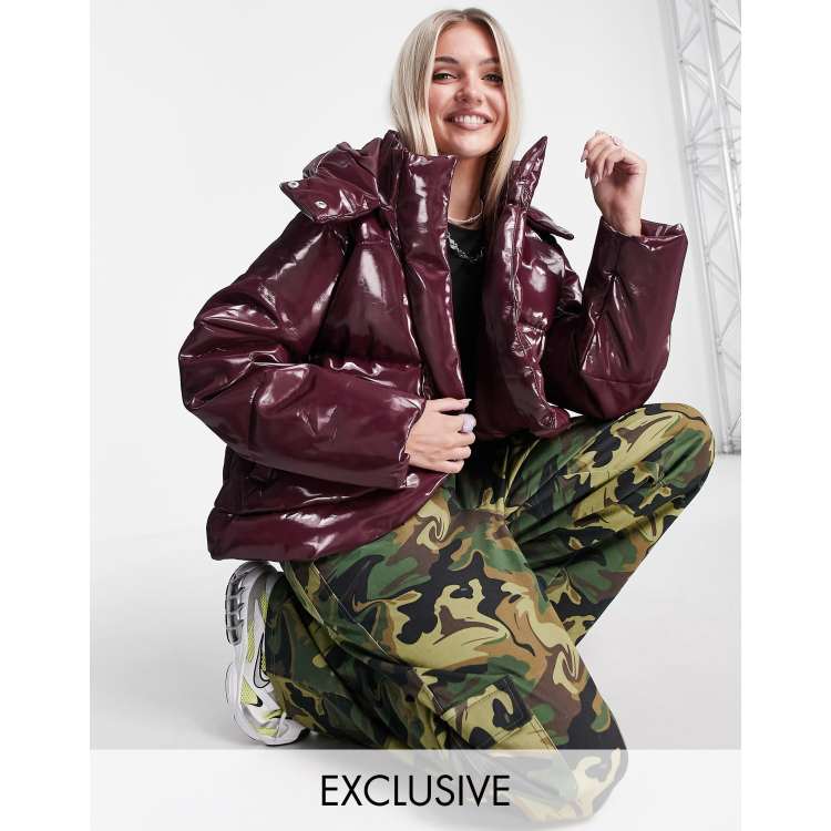 Hooded crop high shine hot sale coat