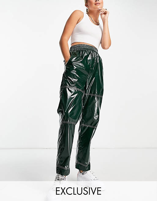 COLLUSION high shine nylon trackies with contrast stitch