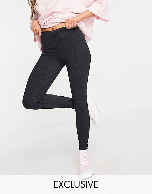 COLLUSION high waist acid wash legging in charcoal