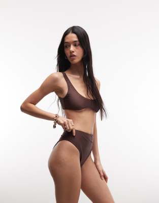 Collusion High Waist Bikini Bottoms In Brown