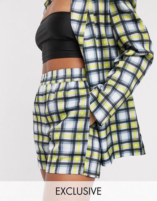 COLLUSION high waist shorts in blue and yellow check