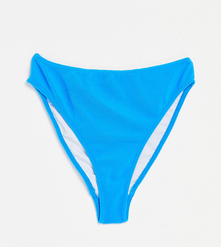 COLLUSION high waisted bikini bottom in blue terry-Blues