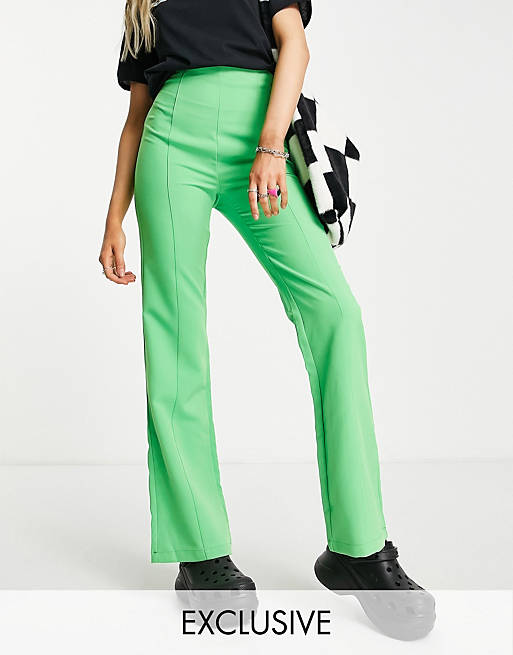 COLLUSION high waisted tailored flare pants in bright green 