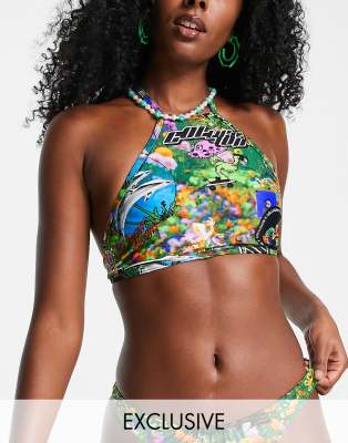 highneck bikini top in collage print - part of a set - MULTI