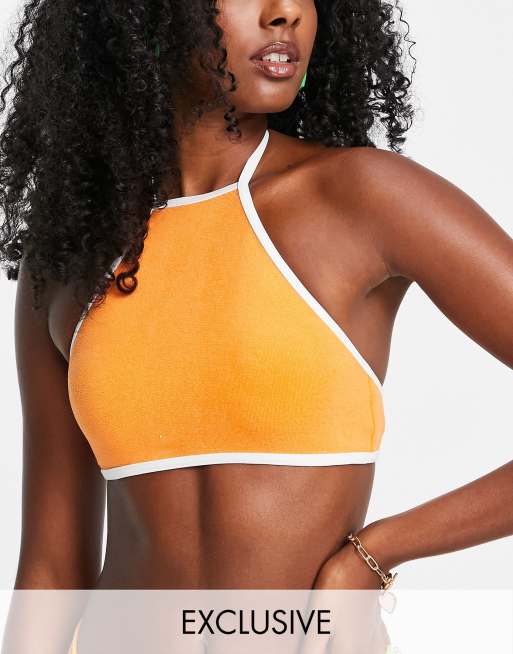 COLLUSION highneck bikini top in orange towelling - part of a set - ORANGE