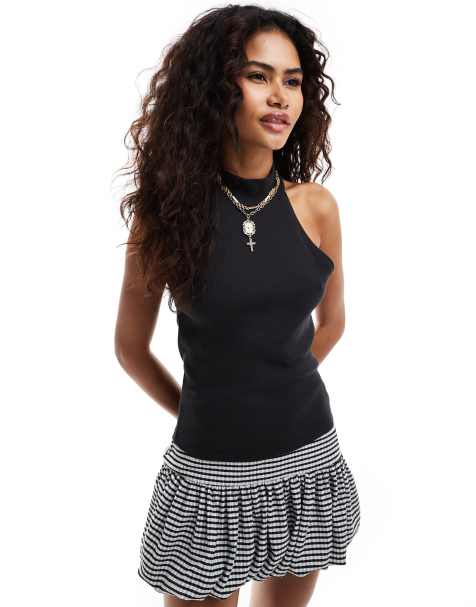 COLLUSION – Hochgeschlossenes, geripptes Tanktop in Schwarz - view 1
