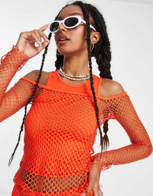 COLLUSION hole overlay long sleeve top in red - part of a set