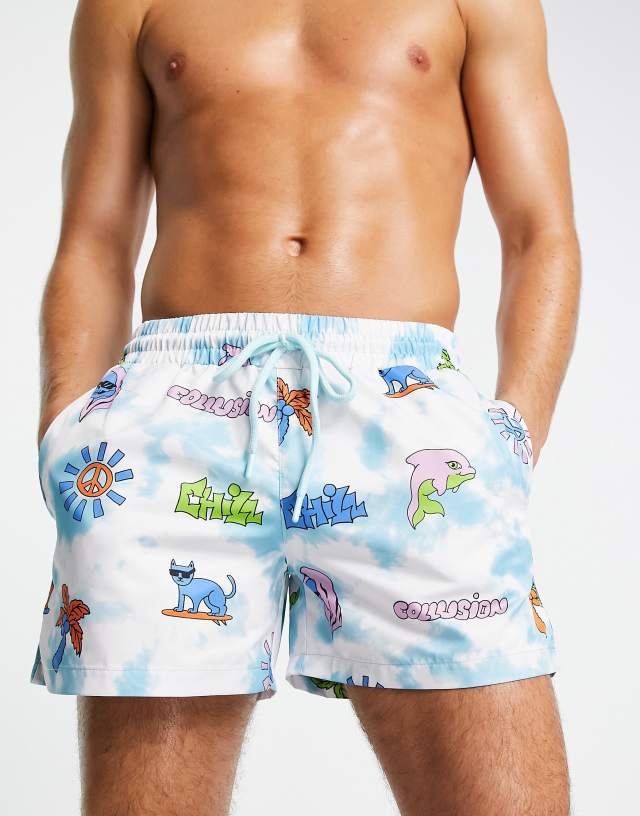 COLLUSION holiday print swim short in multi