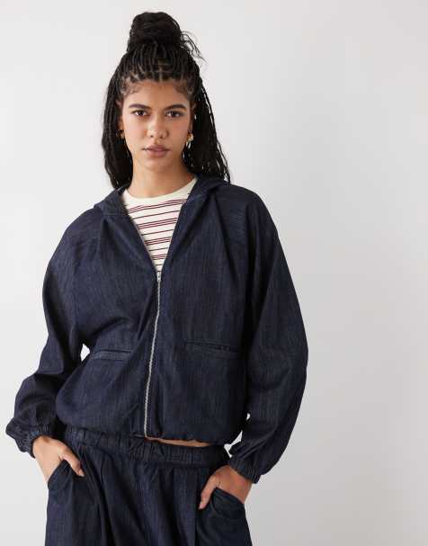 COLLUSION hooded denim track jacket co ord in rinse wash