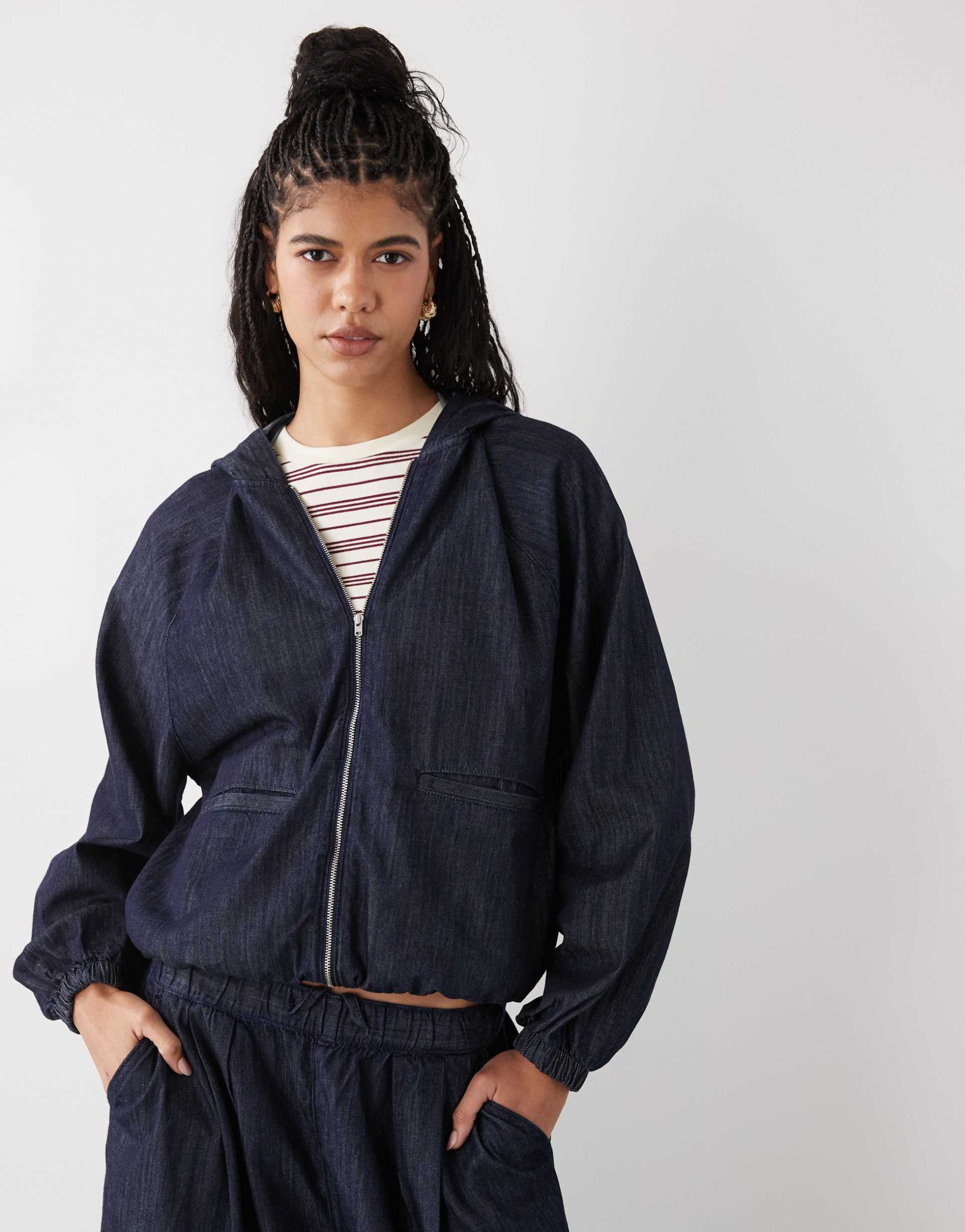 collusion hooded chambray denim jacket - part of a set