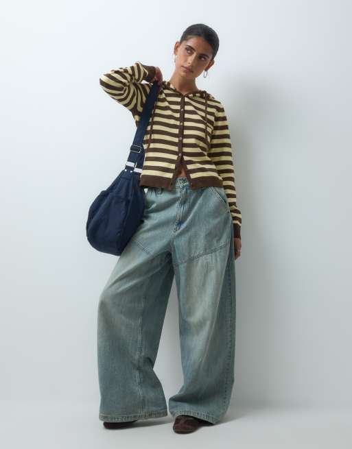 COLLUSION hooded knitted cardigan in brown stripe, 2 of 4