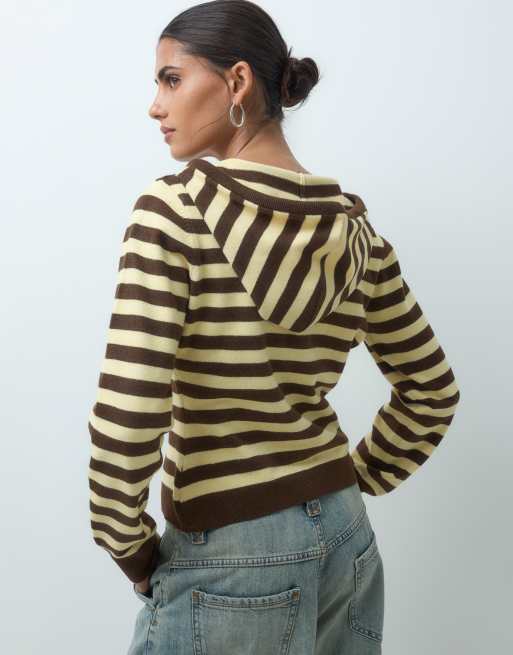 COLLUSION hooded knitted cardigan in brown stripe, 4 of 4