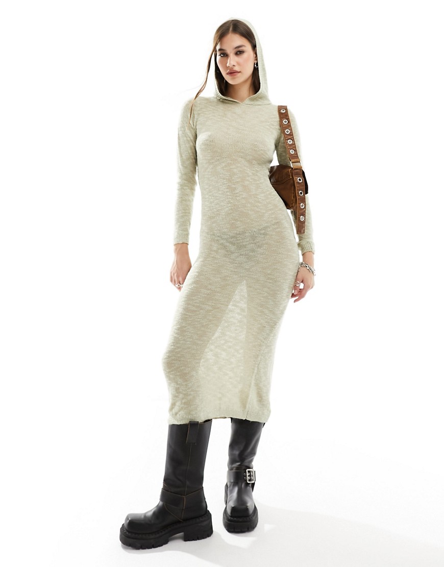 hooded maxi knitted dress in ecru-White