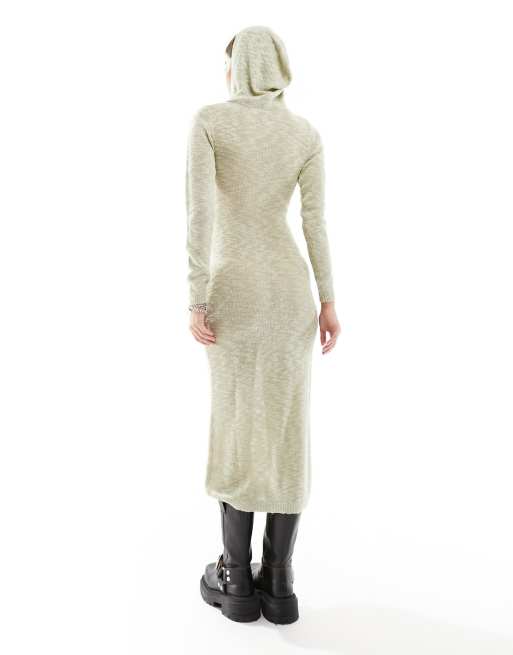 COLLUSION hooded maxi knitted dress in ecru