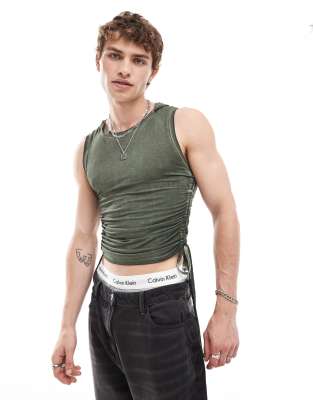Collusion Hooded Muscle Tank Top With Tie Detail In Green