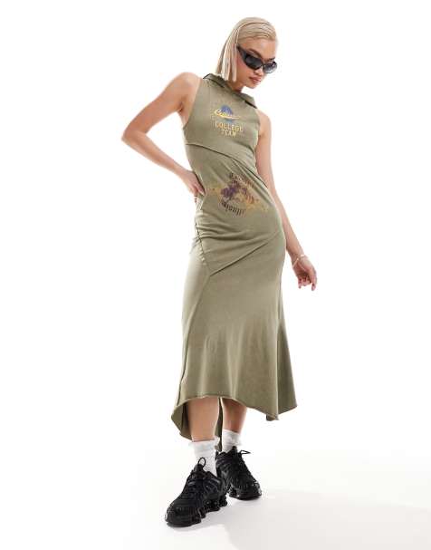 COLLUSION hooded spliced maxi dress in khaki - view 1