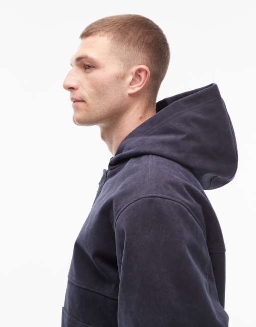 COLLUSION hooded suede look jacket with hardware trims in navy, 4 of 5