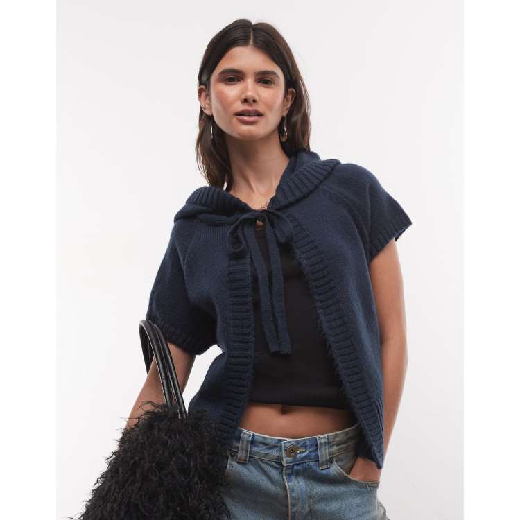 COLLUSION hooded tie front cardigan in navy | ASOS