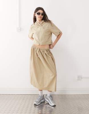 Collusion Hooded Zip Front Shirt In Brown