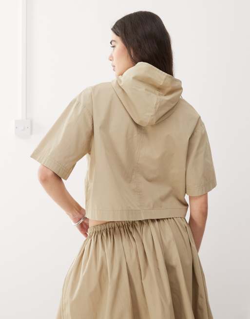 COLLUSION hooded zip front shirt in stone - part of a set, 4 of 4